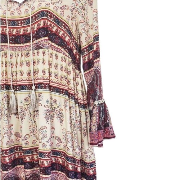 Artesia dress peasant multicolor bell sleeve Boho Western Cowgirl  S - Picture 3 of 4